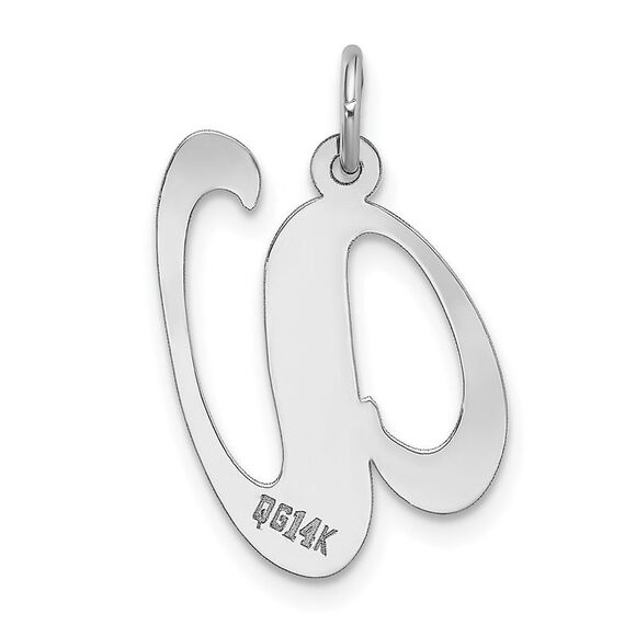 14k White Gold, Ella Collection, LG Fancy Script Initial V Pendant - Picture 3 of 5